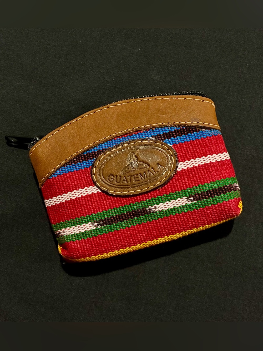 Guatemala Woven Textile and Leather Coin Pouch